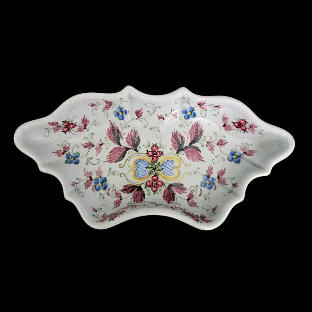 Vintage Candal Porto Portugal Hand Painted Floral Scalloped Pottery Dish